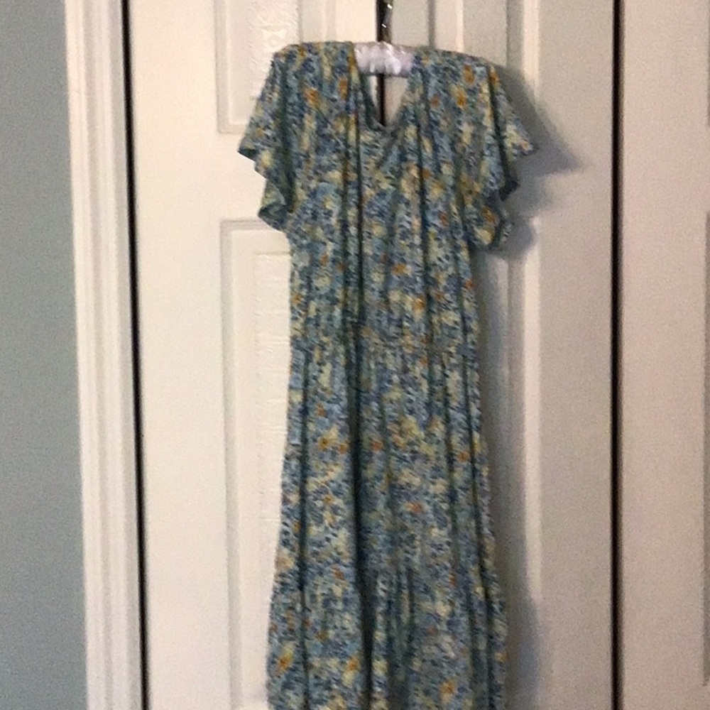 Floral Blue and Yellow Kids Casual Dress